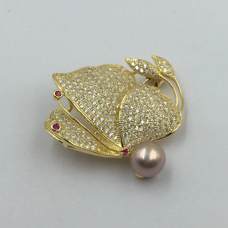 Sinya Natural Pearl Butterfly love design Brooch Gold plated Brooches for lover women New arrivals pink purple white optional (3)