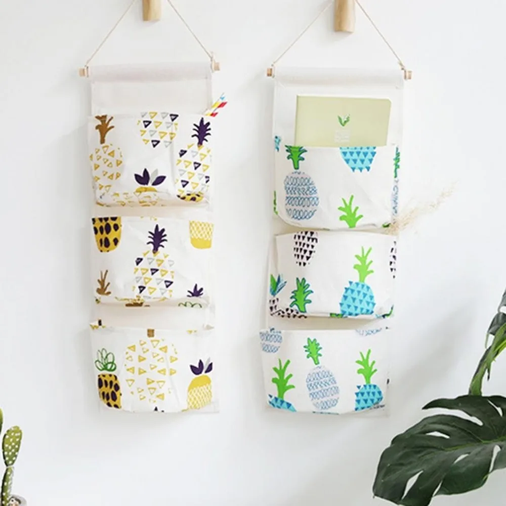 

1 Piece Creative 3 Pocket Cactus Pineapple Door Wall Closet Hanging Storage Bag Pouch Organizer 55cm x 23cm