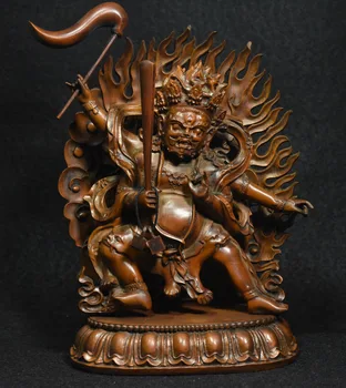 

wedding decoration Chinese Buddhism fane boxwood wood Carved Mahakala Wrathful Deity Buddha Statue