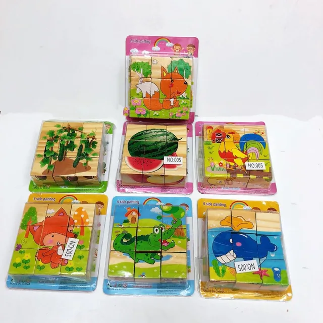 Nine Blocks Six-sided 3D Jigsaw Cube Puzzle Wooden Toy For Children Wooden Cartoon Animal Puzzle Funny Games Kid Educational Toy 5