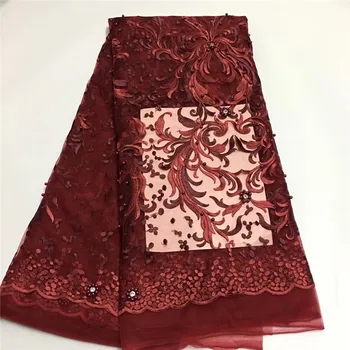 

African Lace Fabric 2018 Embroidered Nigerian Laces Fabric Bridal High Quality French Tulle Lace Fabric for Women Wine H1501