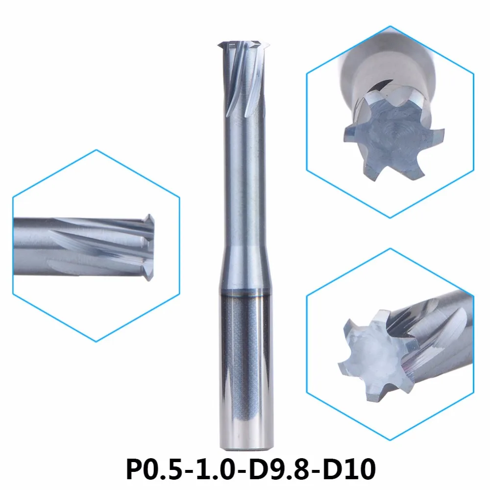 

1PC/P0.5-1.0-D9.8-D10 alloy Single thread milling cutter 6-Flute thread end mills cutting Tools for metric P0.5-1.0mm pitchTools