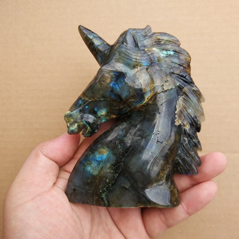 Натуральный Лабрадорит ручной Единорог череп фигурка, Healing Energy резной кристалл Gemstone-1pc