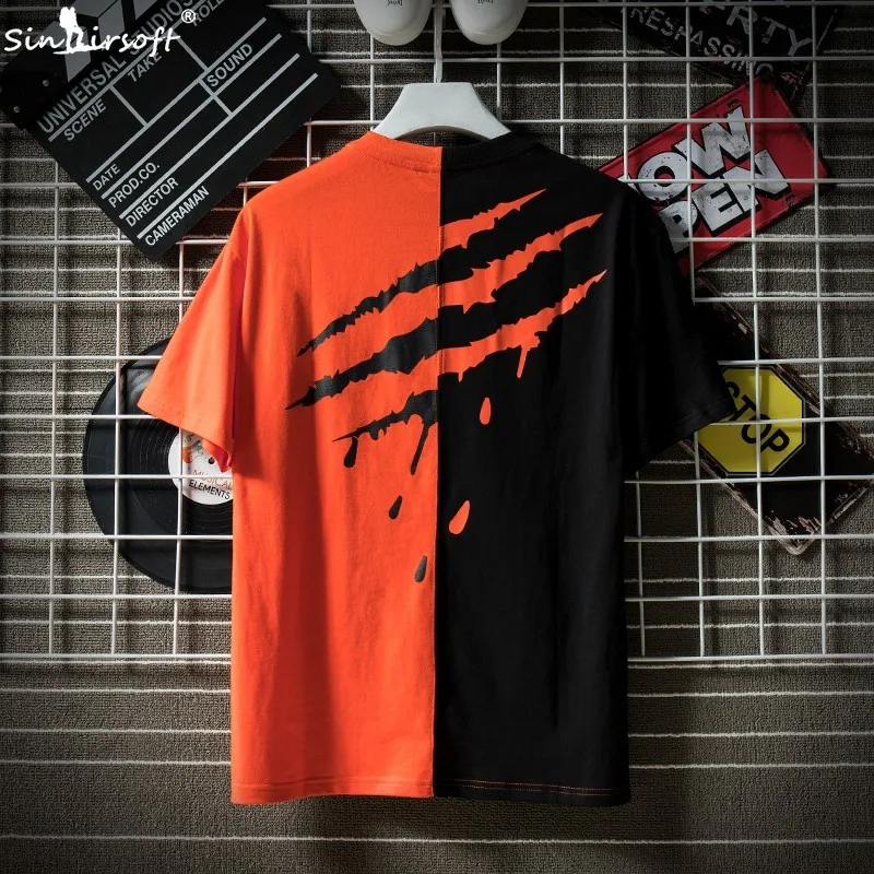 

3D Scratches Pattern Printing Tees Men Patchwork Short Sleeve T Shirt Male Letter Printed High Street Tops Clothing Summer Hot