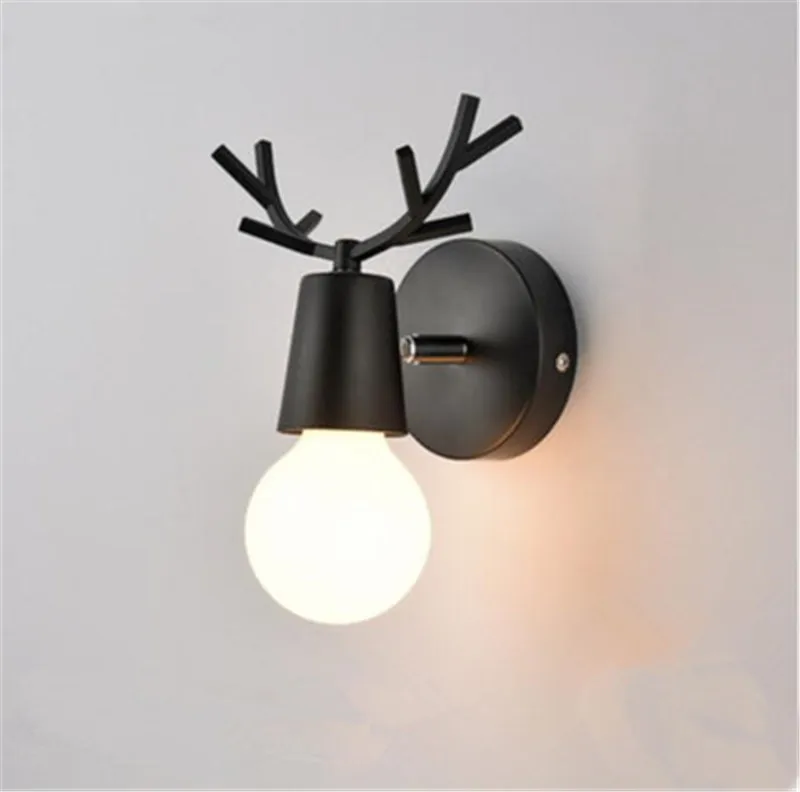 Juliyang, цветной настенный светильник в виде головы оленя с выдвижным выключателем, белый, черный, регулируемый угол, для спальни, гостиной, настенный светильник - Цвет абажура: black