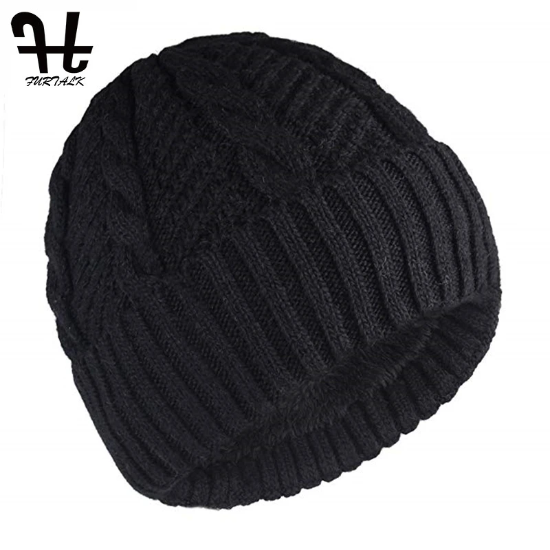 

FURTALK Winter Beanie Hat Men Wool Winter Hat Man Knitted Warm Wool Hat Fleece Lining Skull Caps and Cuffed Cap Black Grey