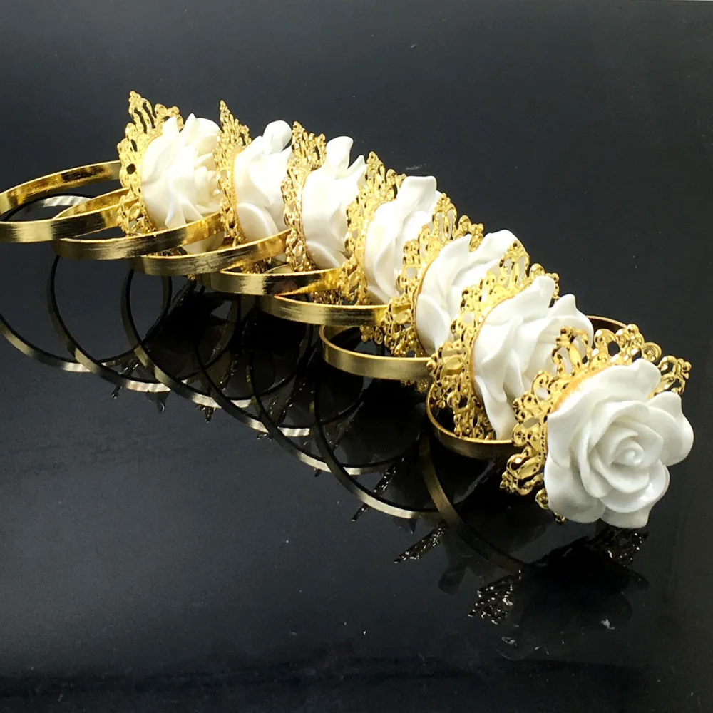 

10pcs/lot White Rose Napkin Rings Silver Hoops Romantic Nice Looking Weeding Party Table Decoration Free Ship