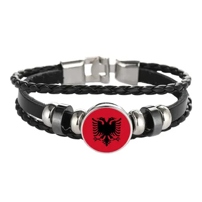 

New Customized Albania Flag Bracelets Trendy Leather Albania Bracelets Women Men