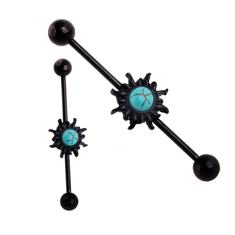 

1pcs Vintage Earring Sun Stone Industrial Piercing Barell Stainless Steel Ear Carlitage Ear Tragus Body Piercing Jewelry