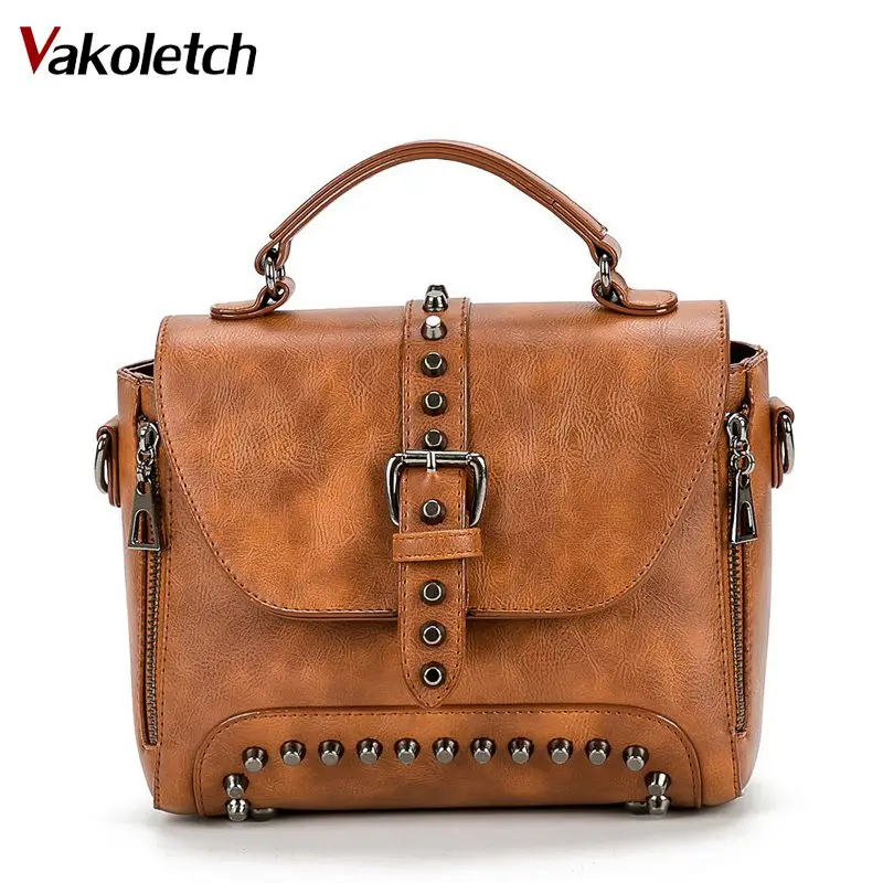 2019 Vintage Leather Bags Handbags Women Famous Brand Rivet Small ...