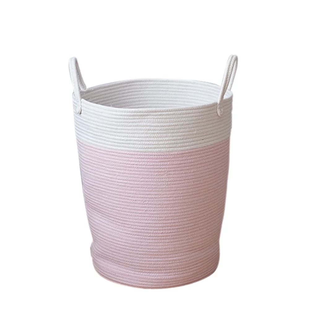 2x Cotton Weaving Storage Basket Rattan Storage Box For Cosmetics Basket Organizer Sundries Laundry Toys Storage Basket Pink