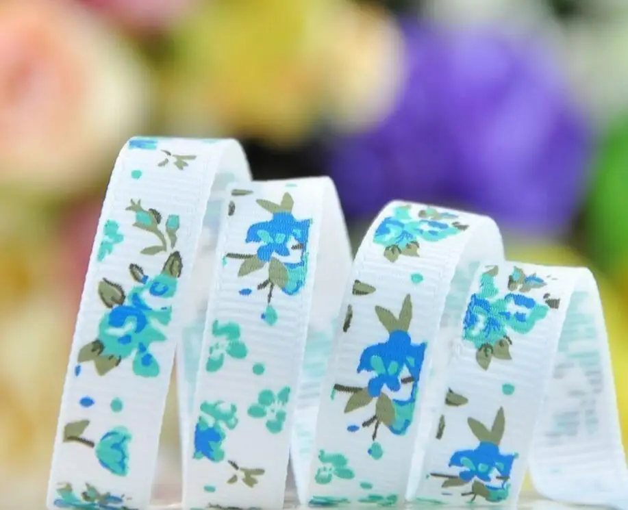

25mm 9mm wonderful fabulous blue flowers RIB Grosgrain ribbons 100yards/roll children Hair Bow DIY wedding gift package