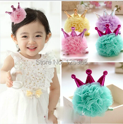 Free Shipping 2014 New Hot Girls Hair Clips Children Hair Accessories Crown+ Mesh Flower Hairclips Hairpins Christmas Gifts