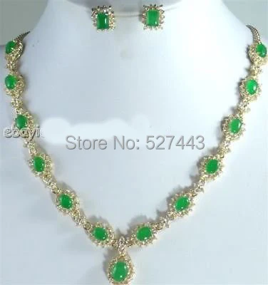 

Wholesale JWEW6529 >>G18K Gold Plated Green Jade Necklace Earring