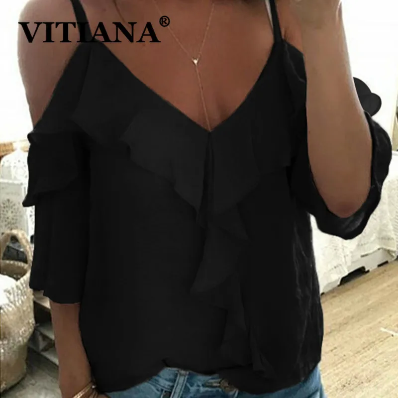 VITIANA, женские пляжные Сексуальные Топики, повседневные топы, лето, женские белые топики с оборками и открытой спиной на бретельках, женская одежда на бретельках