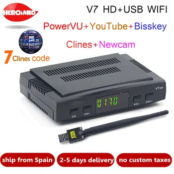 

Satellite TV Receiver decoder V7 HD DVB-S2 +USB Wifi with 1 year 7 lines Europe Clines C-Clines support full powervu Newcamd