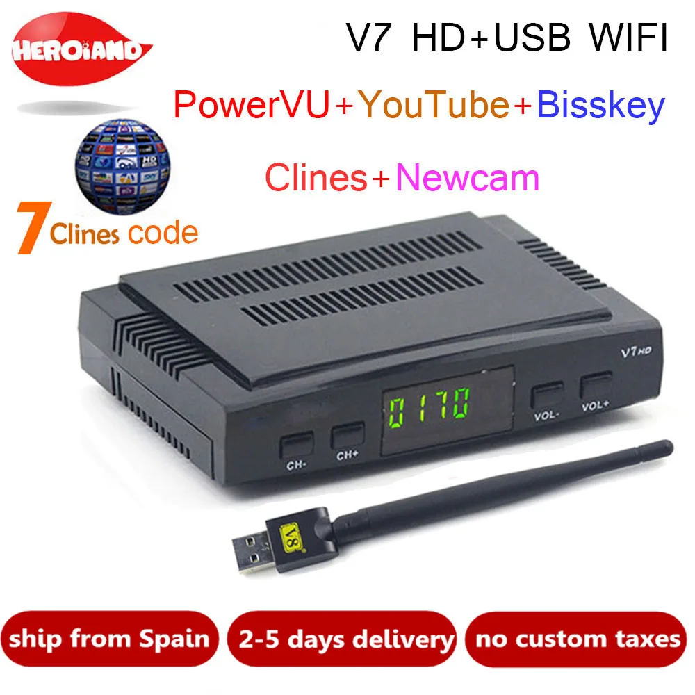 Спутниковый ТВ приемник декодер V7 HD DVB S2 + USB Wifi с 1 год 7 линий Европа Clines C Поддержка