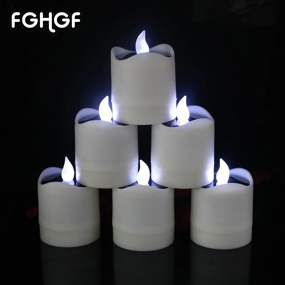 6 Pcs Solar Candle Flameless Led Candles Flickering Outdoor Sun Power