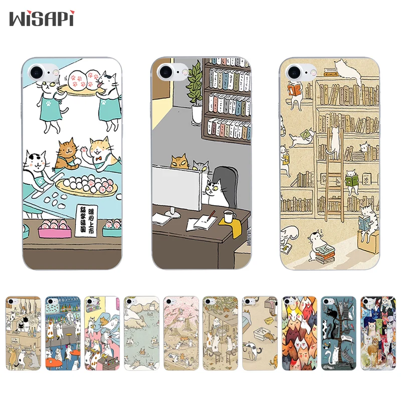 

Silicone Case For iPhone 7 7plus 8 X 10 Shell for iPhone 5s 5c SE 6 6s 6plus Case Transparent TPU Bumper Phone Playing Cats Pets