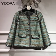 Высокое качество женские толстовки контрастного цвета твидовая куртка с контрастной окантовкой и застежкой спереди-Женская куртка с длинными рукавами Топ