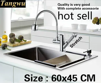 Buy Free Shipping Hot Sell Household Vogue Luxury Big Kitchen Manual Sink Single Trough Wash The Dishes 304 Stainless Steel 60x45 CM