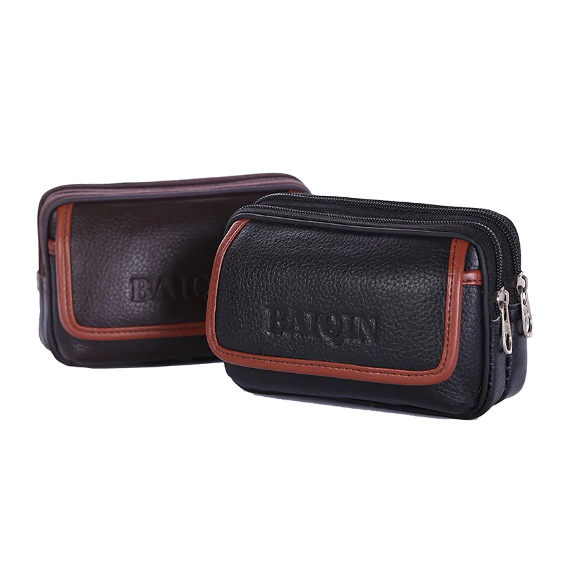 

BISI GORO Wear belt pocket vintage men waist bag cow leather phone coin card heuptas heren Wear-resistant Multi-function purse