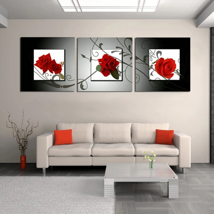 22.8US $ |3 pieces Beautiful red rose print painting canvas wall art modern...