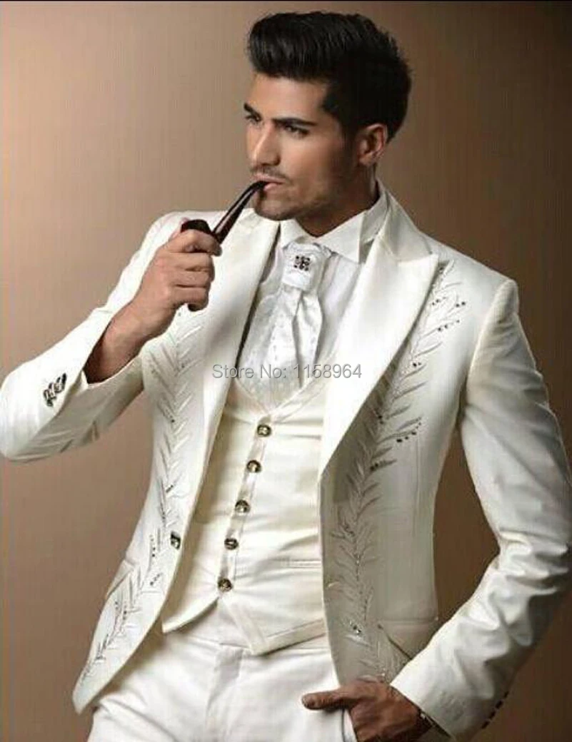 Custom made three pieces groom tuxedos real picture wedding suits for men Groom Groomsmen Tuxedos mens wedding suits (Jacket Pant Vest Tie).jpg