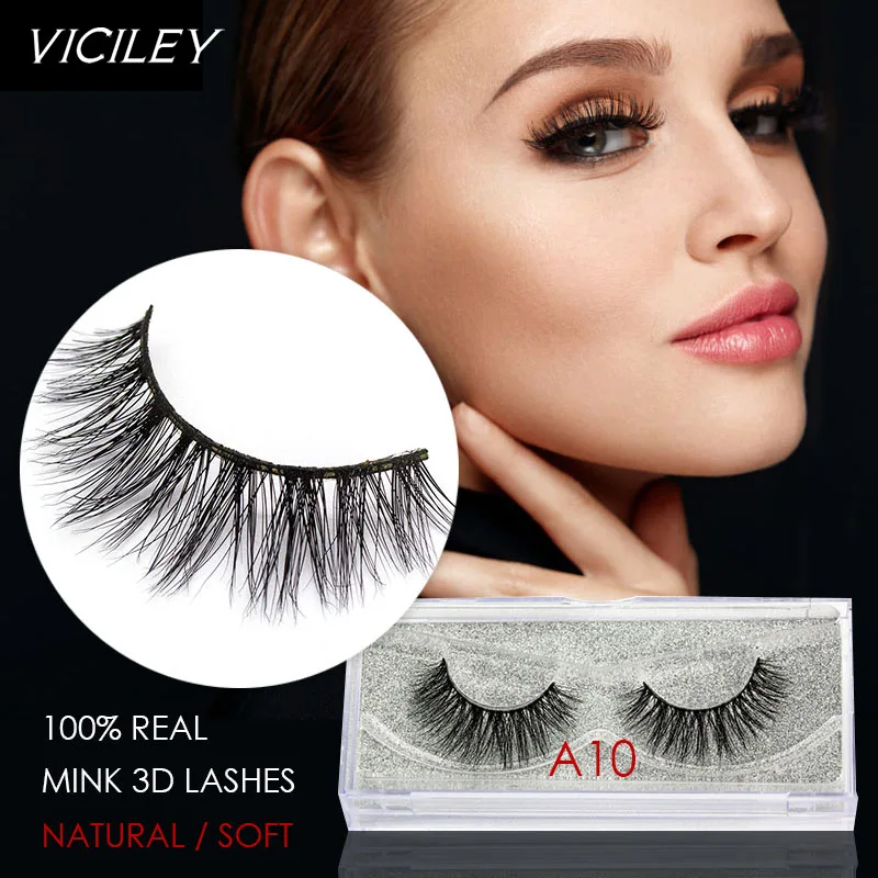 

VICILEY Mink Lashes Natural False Eyelashes Mink Eyelashes 1 pair Handmade Fake Eye Lashes Extension for Makeup-A10