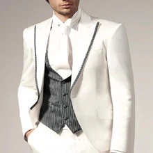 Изготовленный на заказ белый смокинг жениха 3 шт Лучший мужской костюм полосатый жилет Свадебный Выпускной ужин костюмы для мужчин одежда для жениха Terno