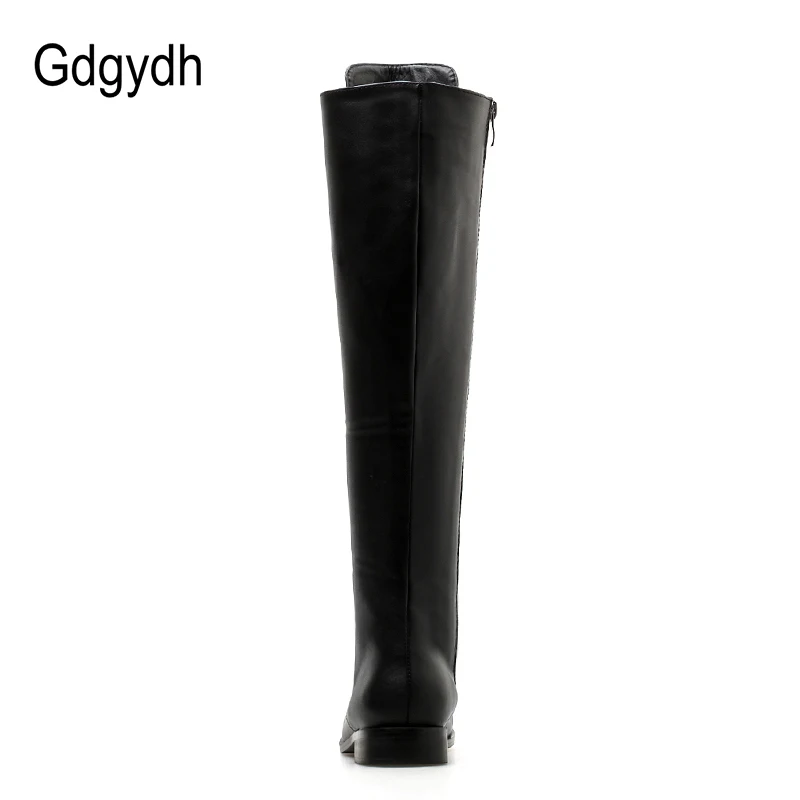 2018 Winter Knee High Boots Square Heels Leather Booties Shoes Female Lacing Autumn Ladies Shoes Platform Heels