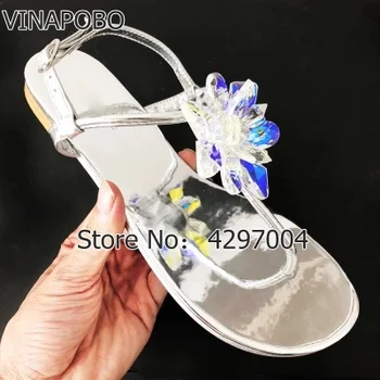 

Fashion Transparent Jelly Shoes Flat with T-strap Clip Toe Women gladiator Sandals Flip Flop Rhinestone Crystal Flowers Summer