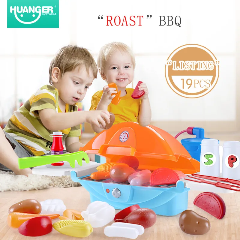 

Huanger Pretend Toys Kids Kitchen Set Roast Food BBQ Vegetables Toy Oven Cook Food Toy For Children Educational Gift Toys