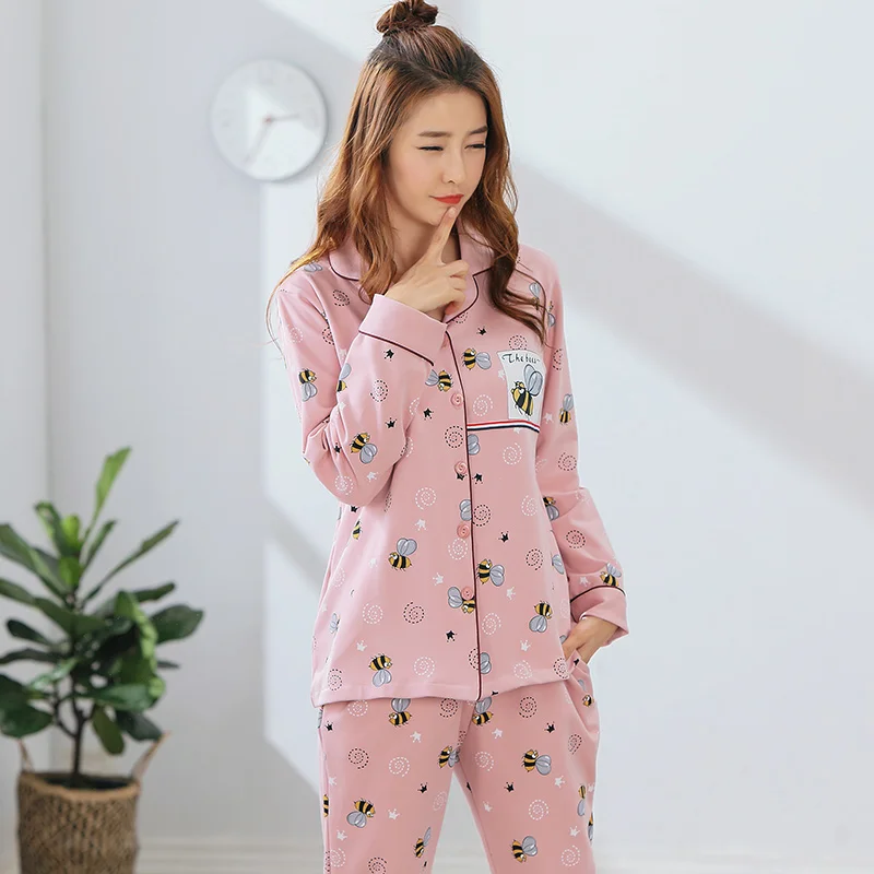 BZEL женские пижамы хлопок мультфильм Kawaii Ночная рубашка Женский повседневное