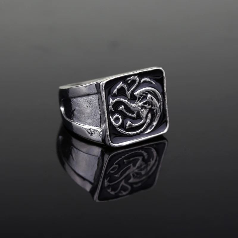 

MQCHUN Game of Thrones Dragon House Targaryen Inspired Seal Fashion Ring Black Enamel Size 7-12