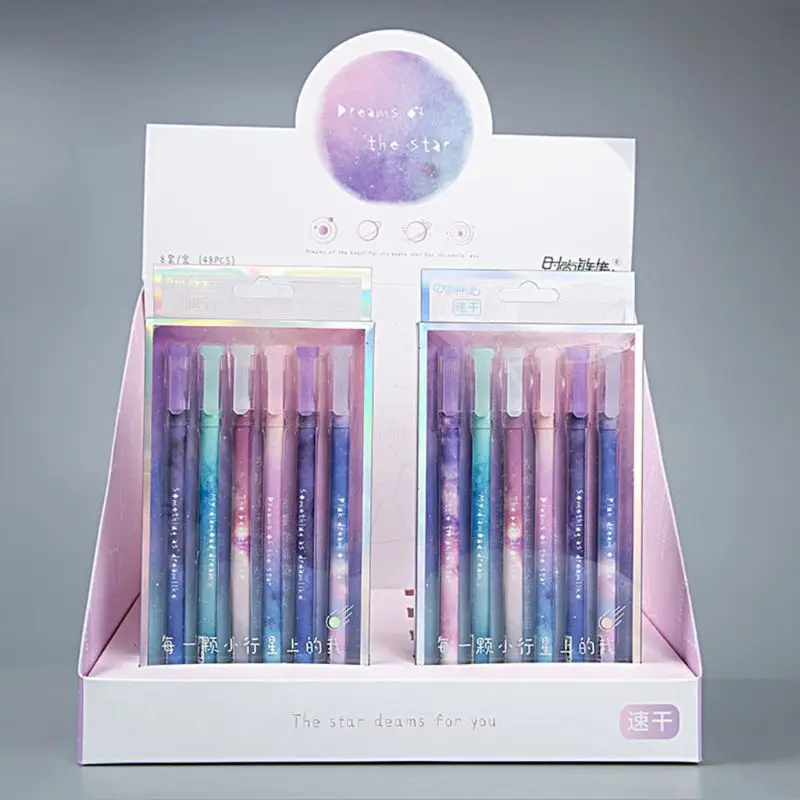 

Korean Style Night Starry Sky Print Speed Dry Set Gel Pen Fashion Pull Cap 6 Sticks Black Signature Pen New Creative Stationery