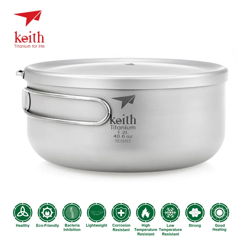 Keith 800/1000/1200 ml tazón de titanio con mango plegable almuerzo fideos instantáneos caja de Camping olla con tapa picnic al aire libre vajilla