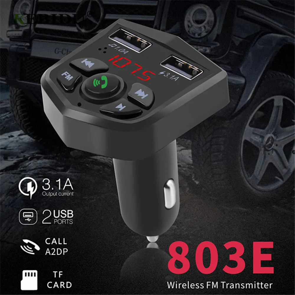 

KEBIDU Car Kit Bluetooth 5.0 Handsfree Calling Wireless FM Transmitter LCD MP3 Player USB Charger 3.1A Car Accessories Charger