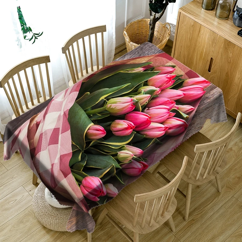 

Customizable 3D Beautiful Flower Tablecloth Dustproof Washable Cloth Thicken Rectangular and Round Table Cloth for Wedding