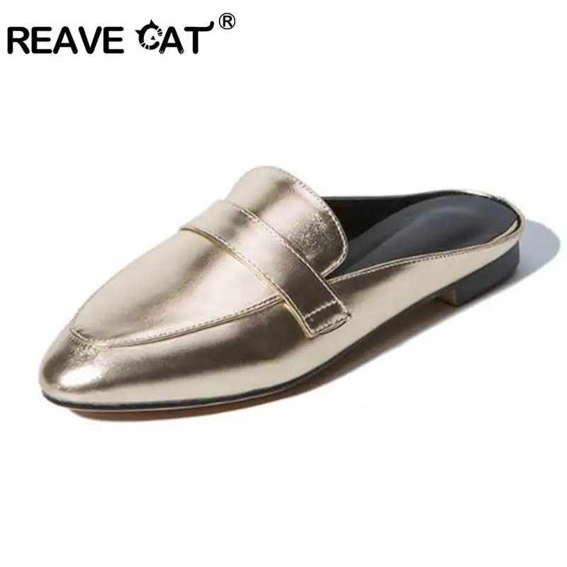 REAVE CAT/большие размеры 32-43; летние женские сандалии без задника с круглым носком; блестящие повседневные женские туфли на низком каблуке; ; US12