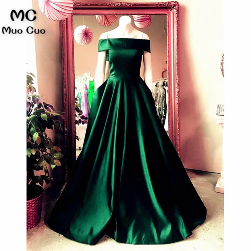 Simple Satin Off The Shoulder Long Prom Dress Ball Gowns43