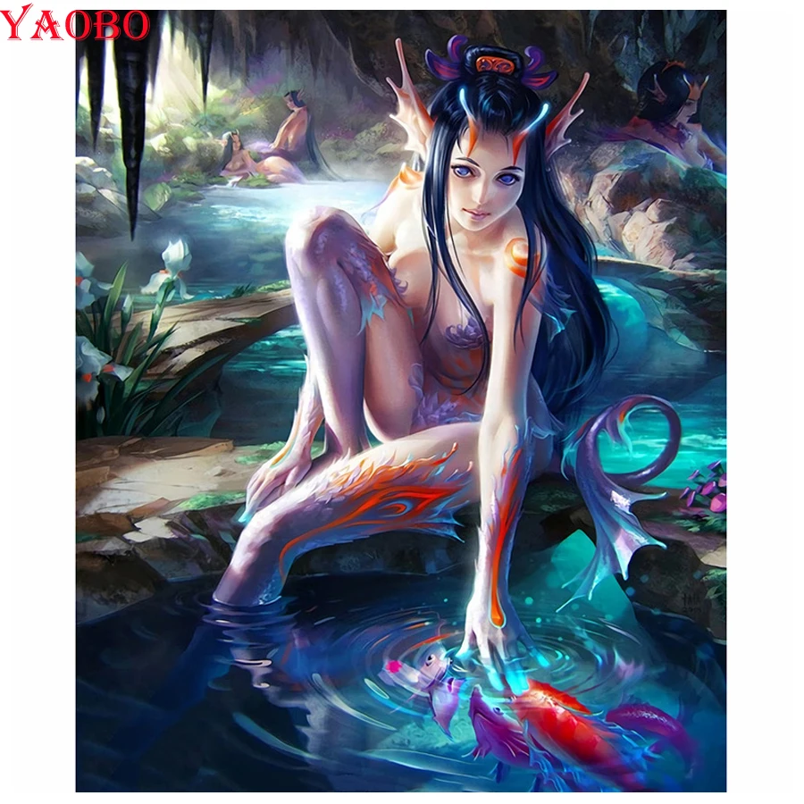 

3D Rhinestones Pictures Diamond Painting Full Square/Round Drill Diamond Embroidery Anime girl fish DIY Diamond Mosaic Sale