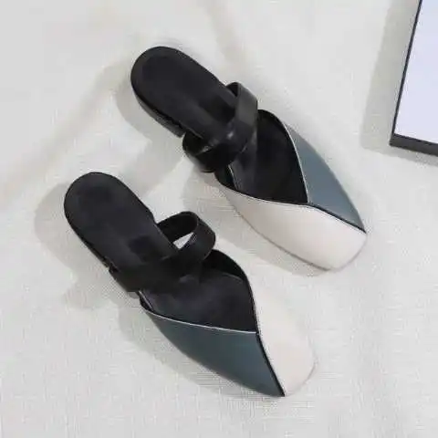 2019 New Fashion Women Slippers Soft Cow Leather Summer Square Toe Mixed Colors Low Heels Ladies Sandals Female Drees Shoes 2019 New Fashion Women Slippers Soft Cow Leather Summer Square Toe Mixed Colors Low Heels Ladies Sandals Female Drees Shoes