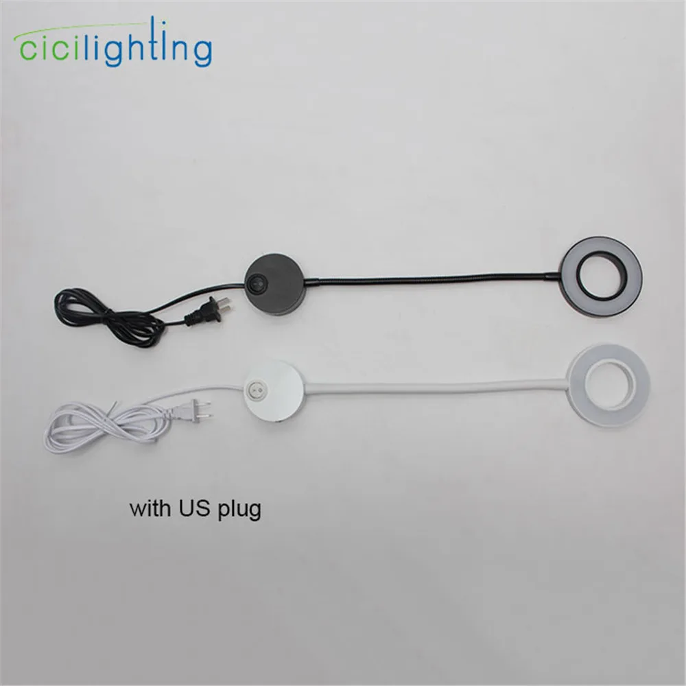 Plug in 5W LED Wall Sconces Picture Mirror Light With Plug Book Lamp Button on/off Switch Gooseneck Flexible Pipe Black White