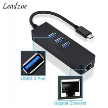 USB C концентратор, Leadzoe Тип C Ethernet адаптер с 3 Порты и разъёмы USB 3,0 концентратор и RJ45 Gigabit Ethernet адаптер Hub сплиттер