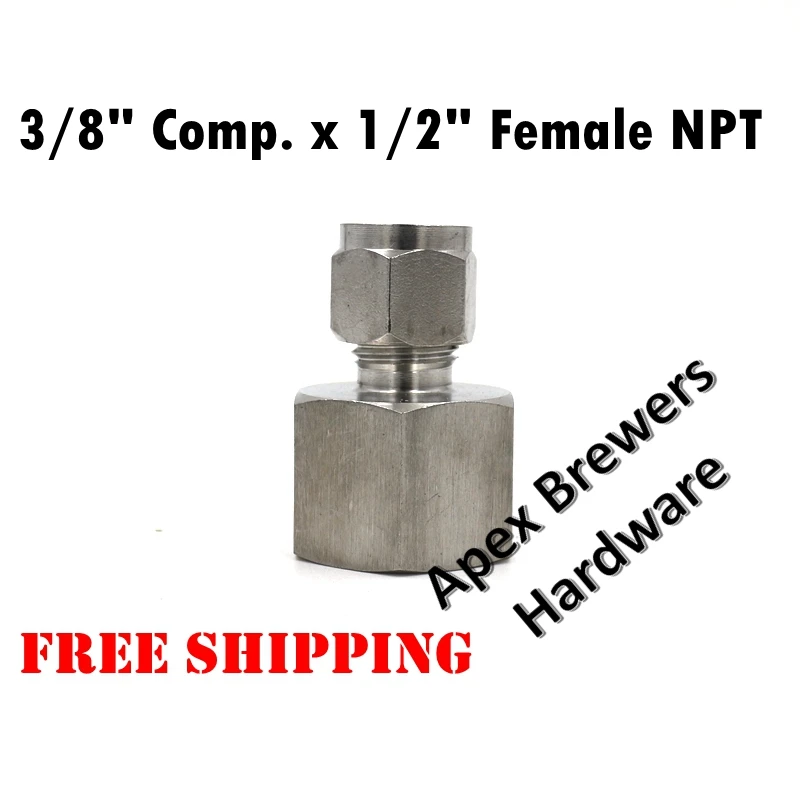 

Stainless 3/8" Comp. x 1/2" Female NPT, brewer compression fitting, Free Shipping