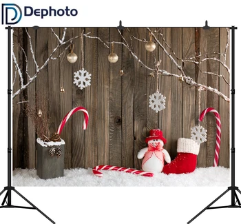 

Dephoto Christmas Background Photography Wood Wall Lollipop Socks Snow White Floor Seamless Bokeh Backdrops Photo Video Studio