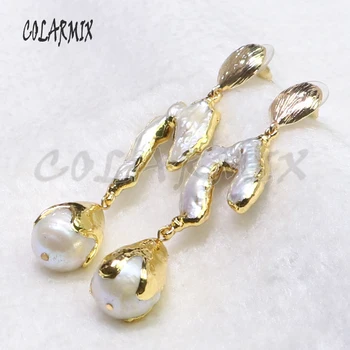 

3 pairs double pearl earrings drop pearl stone Gems stone jewelry gems jewelry for women hook earring gift 9081