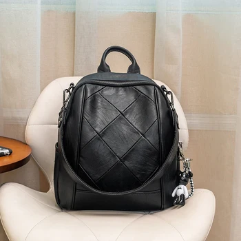 

QINRANGUIO PU Leather Backpack Women School Bags for Teenage Girls Fashion Women Backpack Black Large Capacity School Backpacks