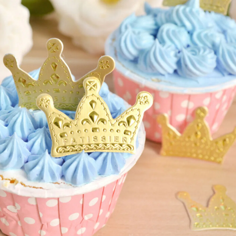 

50pcs Gold Princess Crown Topper Cake Tooper Paper Favors Party Cake Cupcake Picks Baby Shower Wedding Birthday Decorations